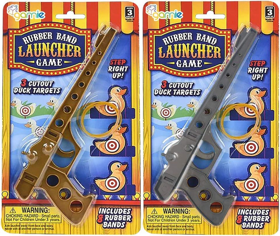 Gamie Rubber Launcher Toy Gun Shooting Game for Kids - Set of 2 - Total of 2 Launchers, and 8 Rubber Bands - Fun Party Activity and Birthday Party Favor for Boys and Girls