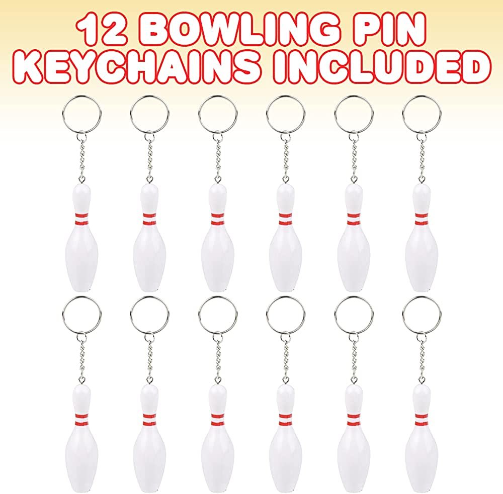 Bowling Pin Keychains for Kids, Set of 12, Perfect for Team Giveaways, Sports & Souvenir Favors, Victory Parties, Gifts for Athletes, Moms, Dads & Coaches