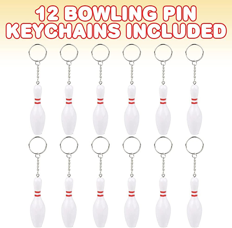Bowling Pin Keychains for Kids, Set of 12, Perfect for Team Giveaways, Sports & Souvenir Favors, Victory Parties, Gifts for Athletes, Moms, Dads & Coaches