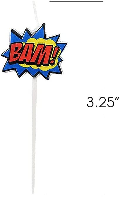 Superhero Pick Candles, Set of 6, Super Hero Themed Birthday Cake Candles, Birthday Party Supplies and Decorations, Cake Topper, Cupcake Topper