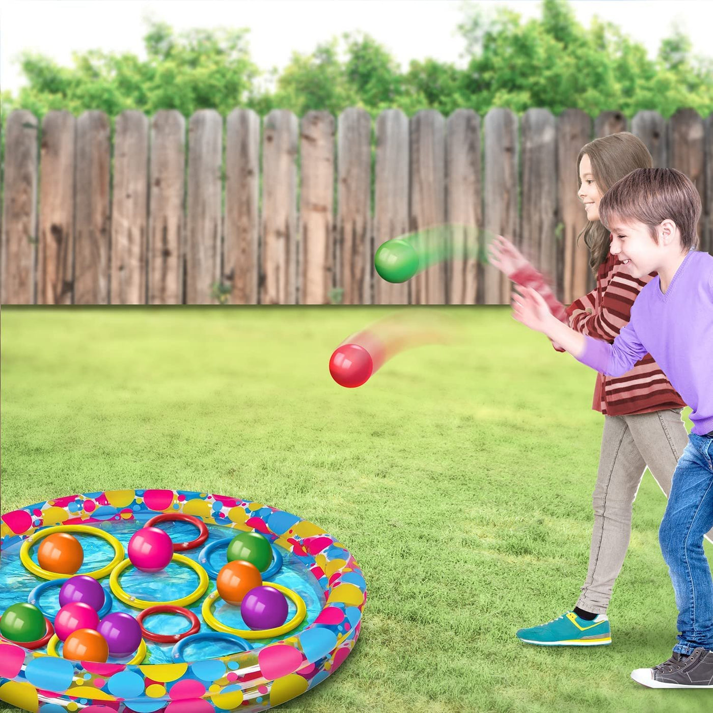 Gamie Floating Ring Toss Game for Kids, Outdoor Carnival Game Set