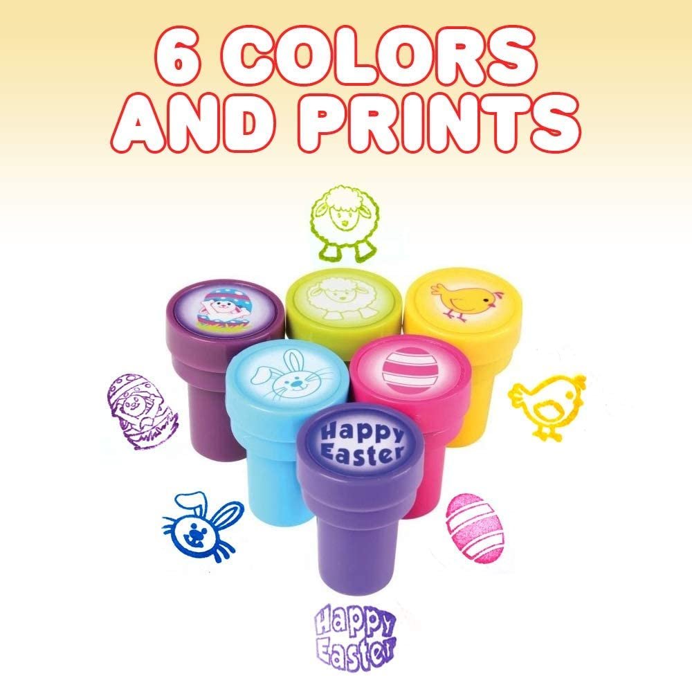 Easter Stampers for Kids, Pack of 6 Assorted Pre-Inked Stampers, Easter Party Supplies and Favors, Goodie Bag Fillers, Cute Surprise Toys, Egg Hunt Supplies