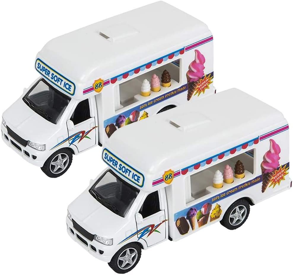 Diecast Ice Cream Trucks with Pullback Mechanism, Set of 2, Die Cast Vehicles with Realistic Detail, Cool Pretend Play Toy Cars for Kids, Best Birthday Gift, Party Favor for Boys & Girls