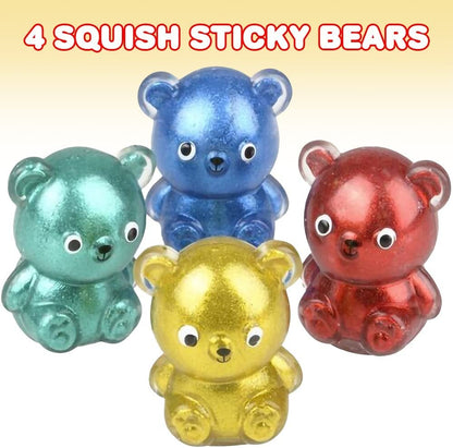 ArtCreativity Squish Sticky Bear, Set of 4, Glittery Squeeze Stress Relief Toys for Kids, Fidgeting Anxiety Toys in Assorted Colors, Fidget Toys for Children, Goodie Bag Fillers, Party Favors