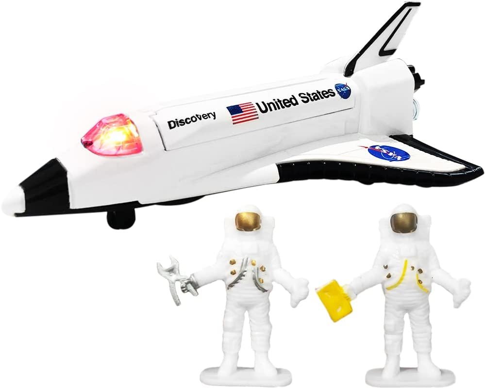 Space Shuttle Toy Set with 2 Astronaut Figurines, Cool Space Toys for Kids-Diecast Metal Shuttle with Lights, Sounds and Pullback Motion, Best Space-Themed Gifts for Boys and Girls