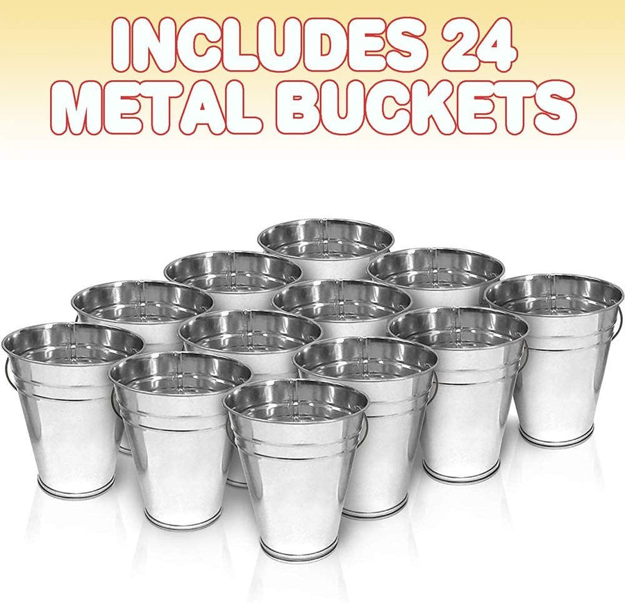 Large Galvanized Metal Buckets with Handles, Set of 24, 5" Metallic Pails, Rustic Wedding Decorations, Centerpieces for Party, Decorative Ice Buckets, Vase, Garden Planters