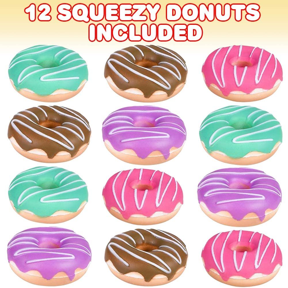 Donut Squeeze Toys for Kids, Set of 12, Super Soft Squeezy Donuts with Slow Rise Texture, Colorful Donut Party Supplies and Favors, Stress Relief Sensory Toys for Boys and Girls,