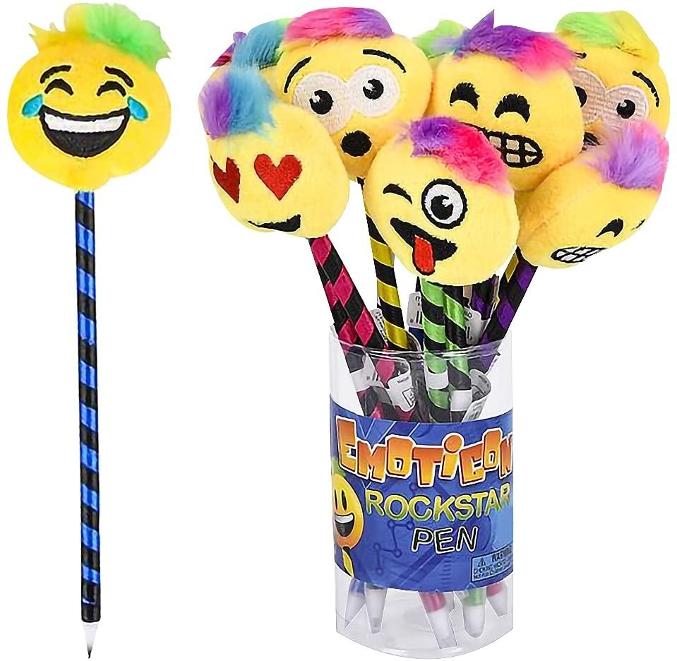 Rock Star Emoticon Pens, Set of 12, Writing Pens for Kids and Adults with Black Ink, Cool Back to School Stationery Supplies, Birthday Party Favors, Goody Bag Fillers, and Office Gifts