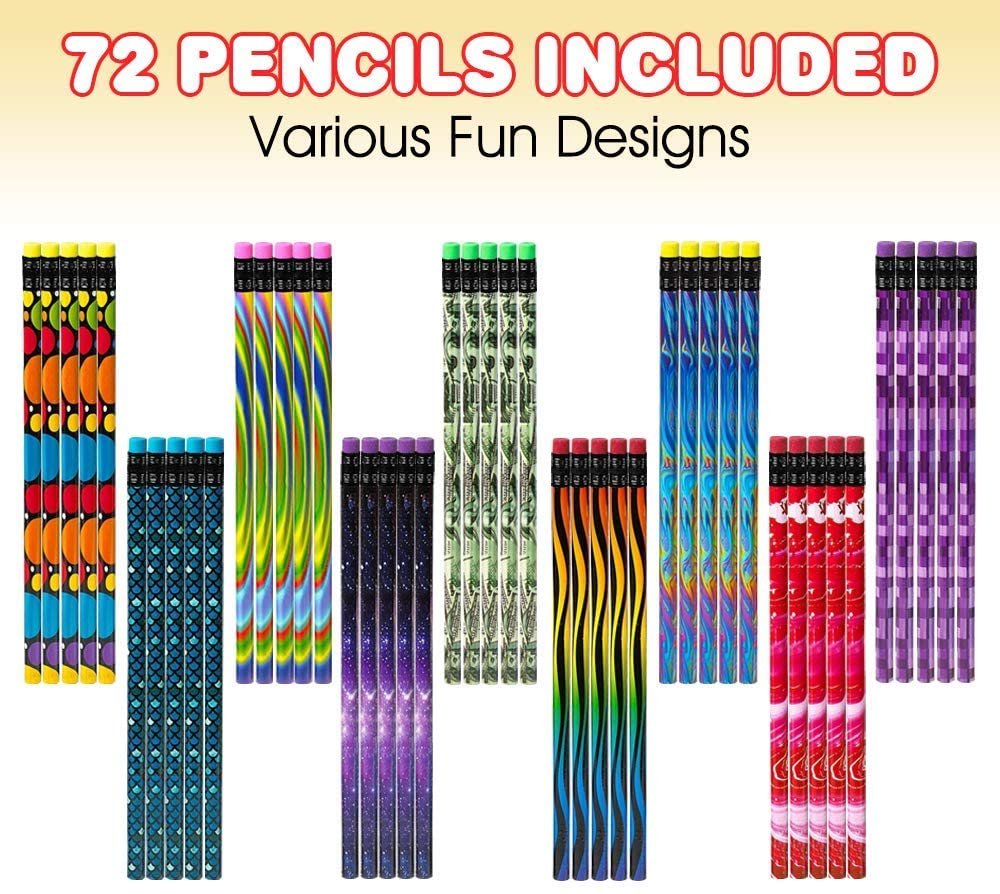 72 PC Pencil Assortment for Kids, Fun Assorted Number 2 Pencils, Bulk Wooden Writing Pencils with Durable Erasers, Teacher Supplies for Classroom, Student Reward, Stationery Party Favors