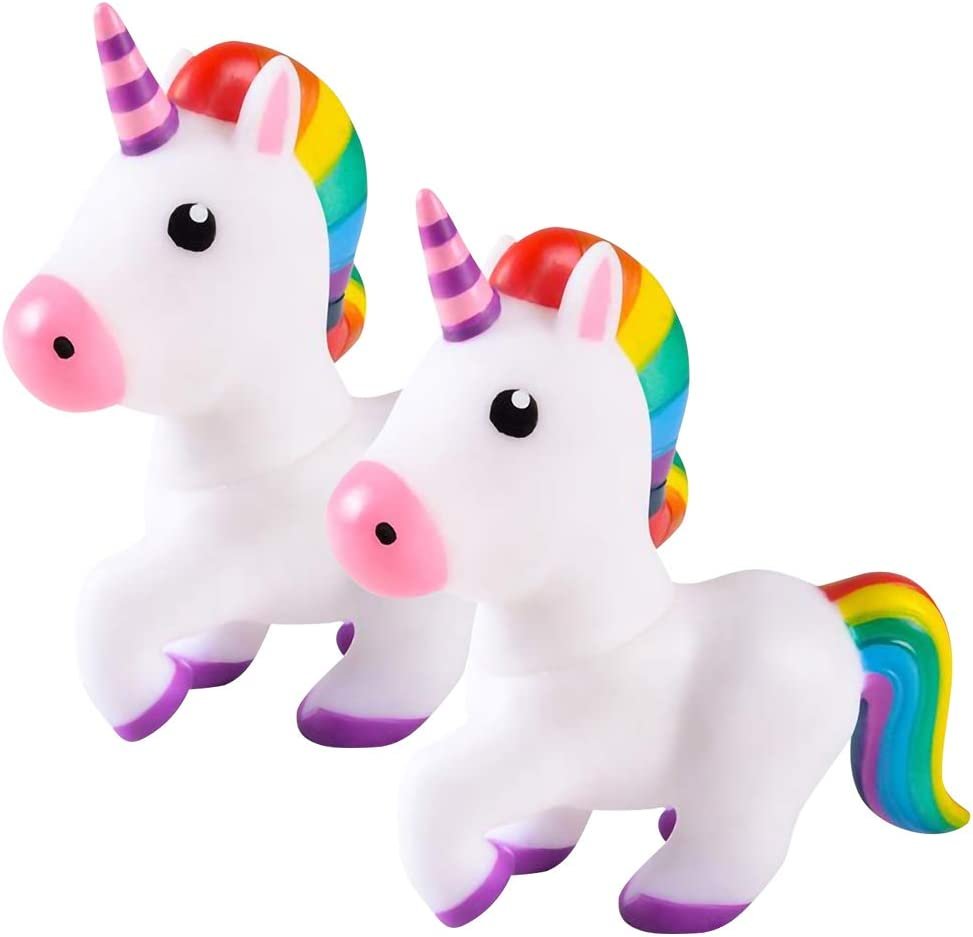 ArtCreativity Squeaking Unicorn Bath Tub Toys, Set of 2, 6 Inch Water Floating Squeaky Bathtub Toys for Kids, Toddlers, Safe Rubber, Gift for Boys and Girls, Cute Party Decoration Idea