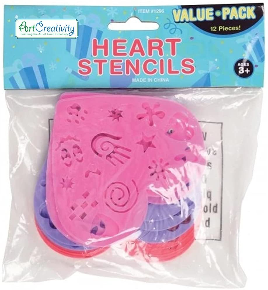 Valentines Day Heart Stencil Set for Kids, Colorful Drawing Template Kit, Set of 12