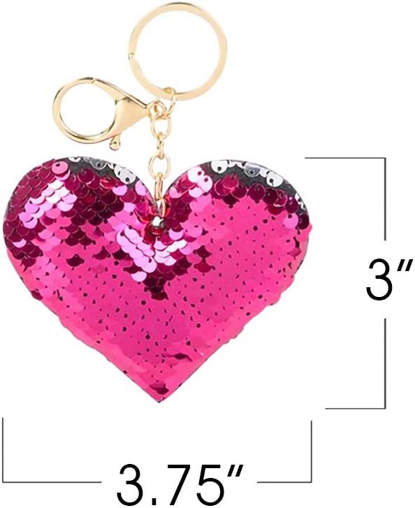 ArtCreativity Flip Sequin Heart Keychain, Pack of 12, Double-Sided Heart Shape Key Chain Charms for Backpacks, Purses, Luggage, Birthday Party Favors for Kids, Great Valentines Day Gift