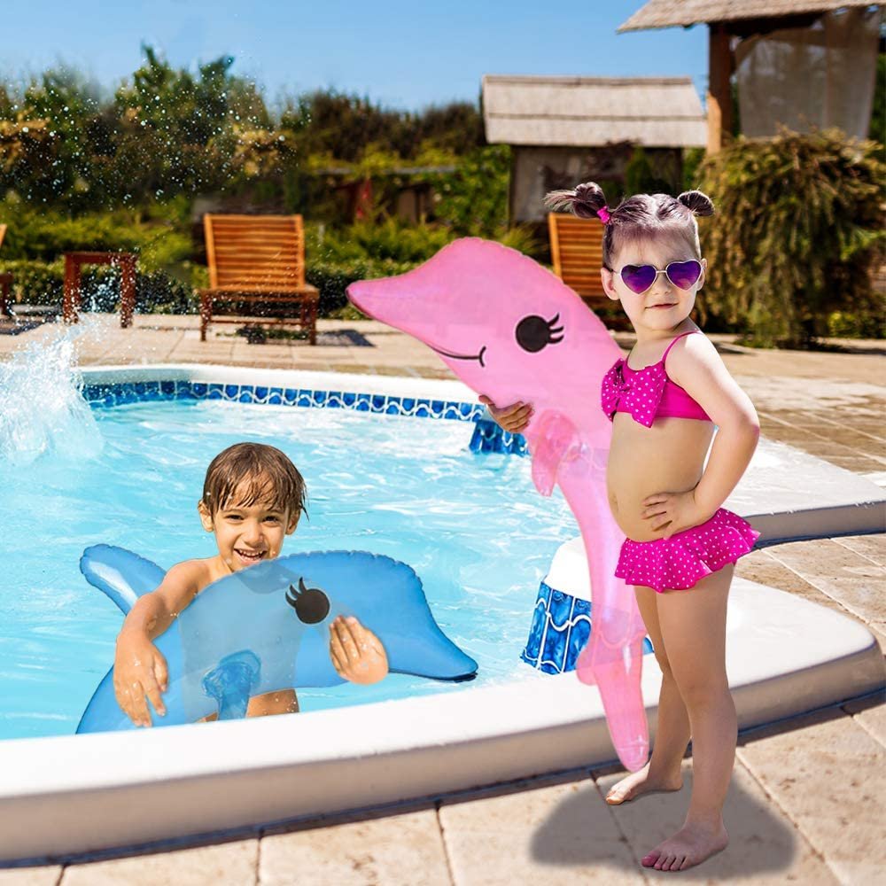 Dolphin Inflates, Set of 2, Inflatable Dolphin Decorations, Fun Bathtub Toys for Kids, Cool Beach Toys for Children, Swimming Pool Toys for Kids, Under-The-Sea Party Favors, 33"es