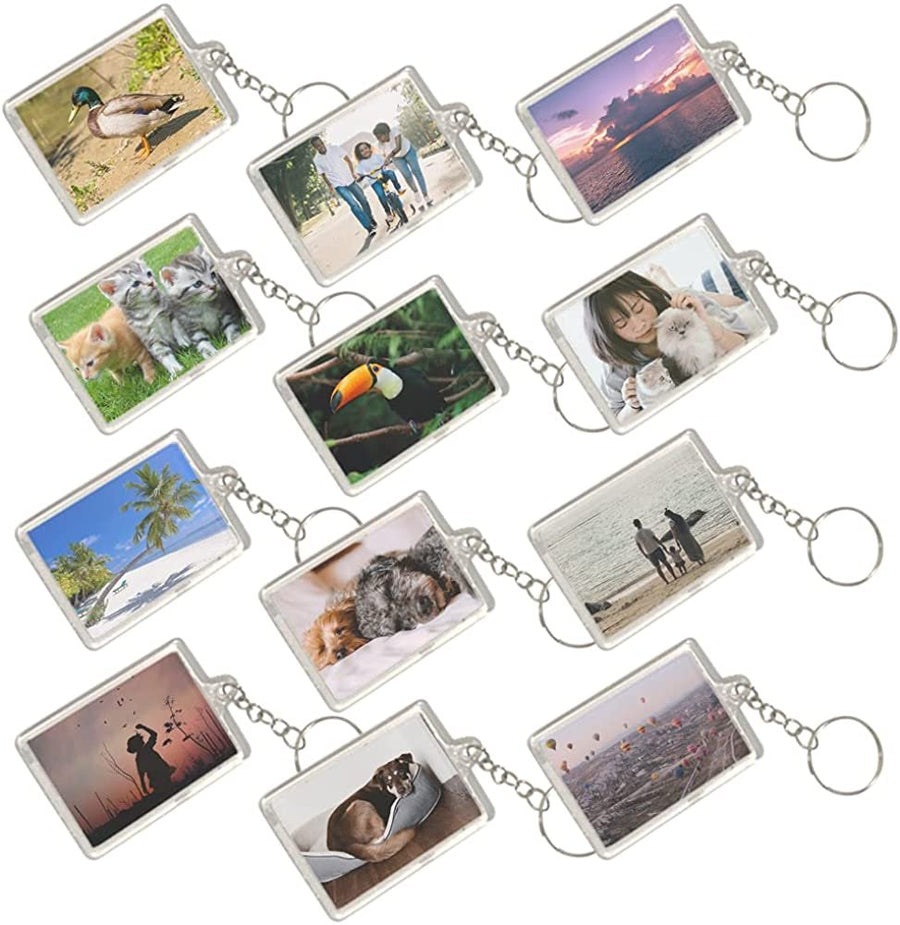 Photo Keychains for Kids, Set of 12, Picture Keychain Set with a Clear Slot for Photos, Classic Keychains for Adults and Kids, Backpack Charms, Stocking Stuffers, and Party Favors