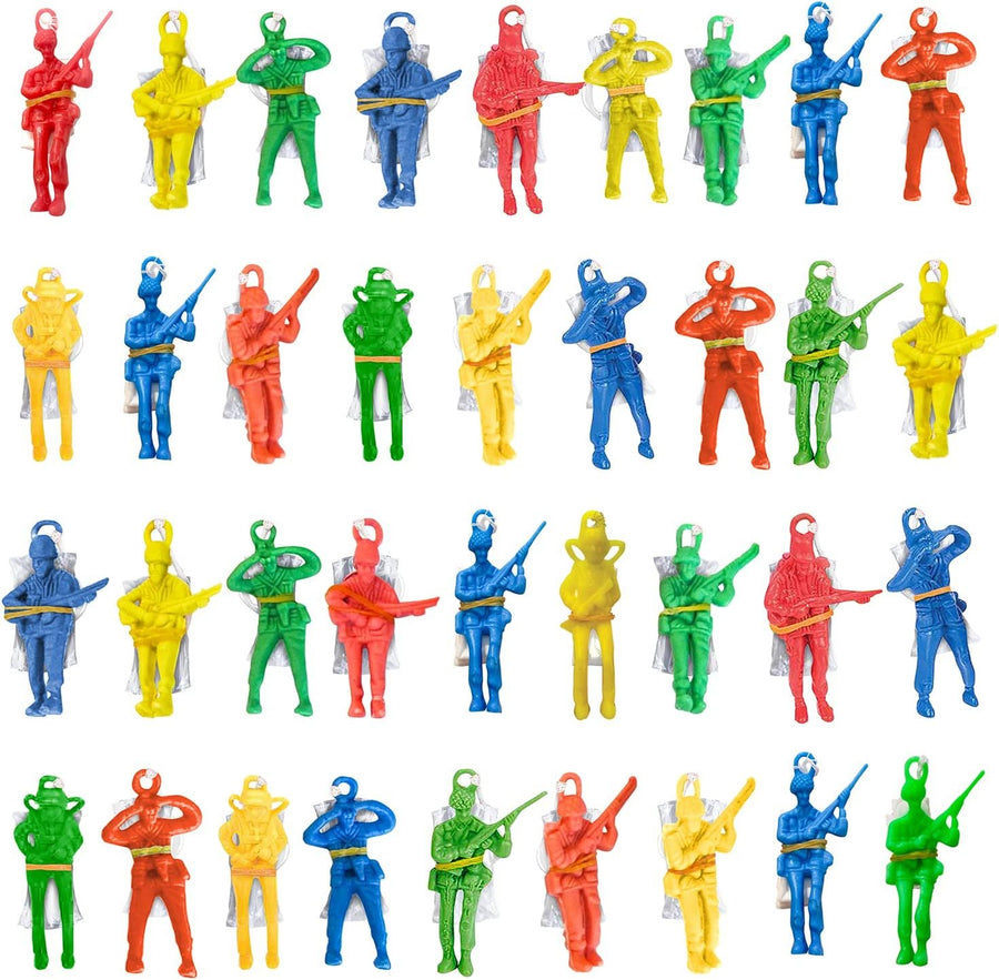 Mini Paratroopers with Parachutes, Bulk Pack of 36, Vinyl Parachute Men Toy in Assorted Colors, Durable Plastic Army Guys Playset, Fun Parachute Party Favors, for Boys and Girls