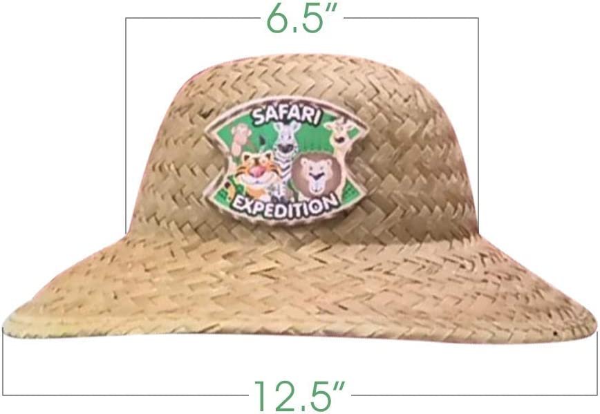 Straw Safari Hat for Kids, 1PC, Child Size Explorer Hat with Safari Expedition Logo, Adventurer and Farmer Costume Prop for Halloween, Fun Dress-Up Accessories, Explorer Gifts…