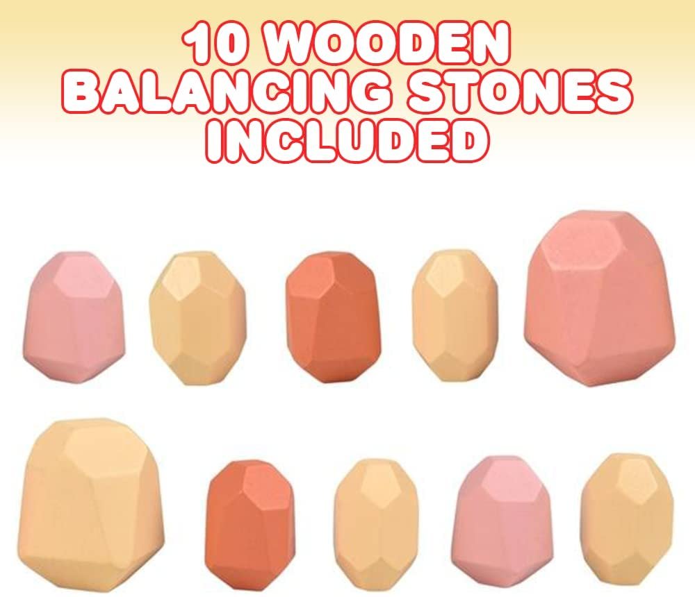 Gamie Wooden Balancing Stones, Set of 10, Colorful Wooden Stacking Toys for Kids, Teach Patience, Hand Eye Coordination, Colors, and Shapes with Wood Stacking Rocks