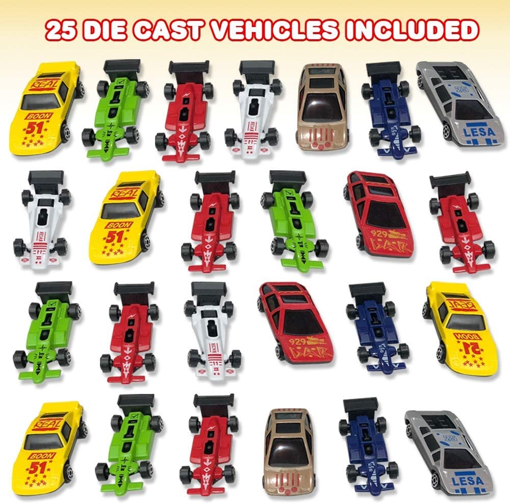 25 Pc Diecast Toy Vehicles Playset, Durable Diecast Mini Racer Cars in Assorted Designs, Cool Birthday Party Favors for Kids, Best Birthday Gift for Boys and Girls
