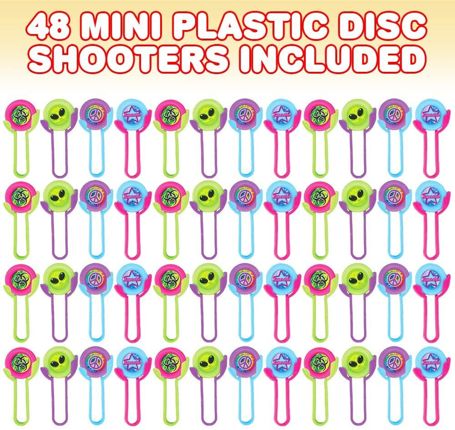ArtCreativity Mini Disk Shooters, Set of 48, Flying Disc Toys for Kids in Assorted Designs, Cool Outdoor Toys for Boys and Girls, Goodie Bag Stuffers and Party Favors for Any Party Theme