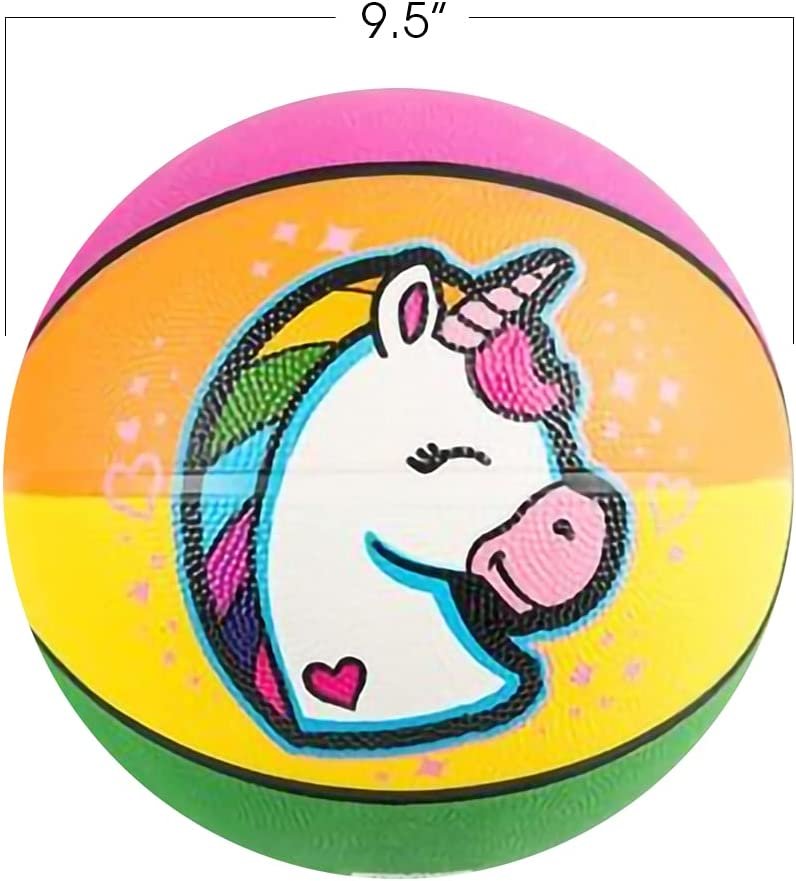Rainbow Unicorn Basketball for Kids, Bouncy Rubber Kick Ball for Backyard, Park, & Beach Outdoor Fun, Beautiful Rainbow Colors, Durable Outside Toys for Boys & Girls - Sold Deflated