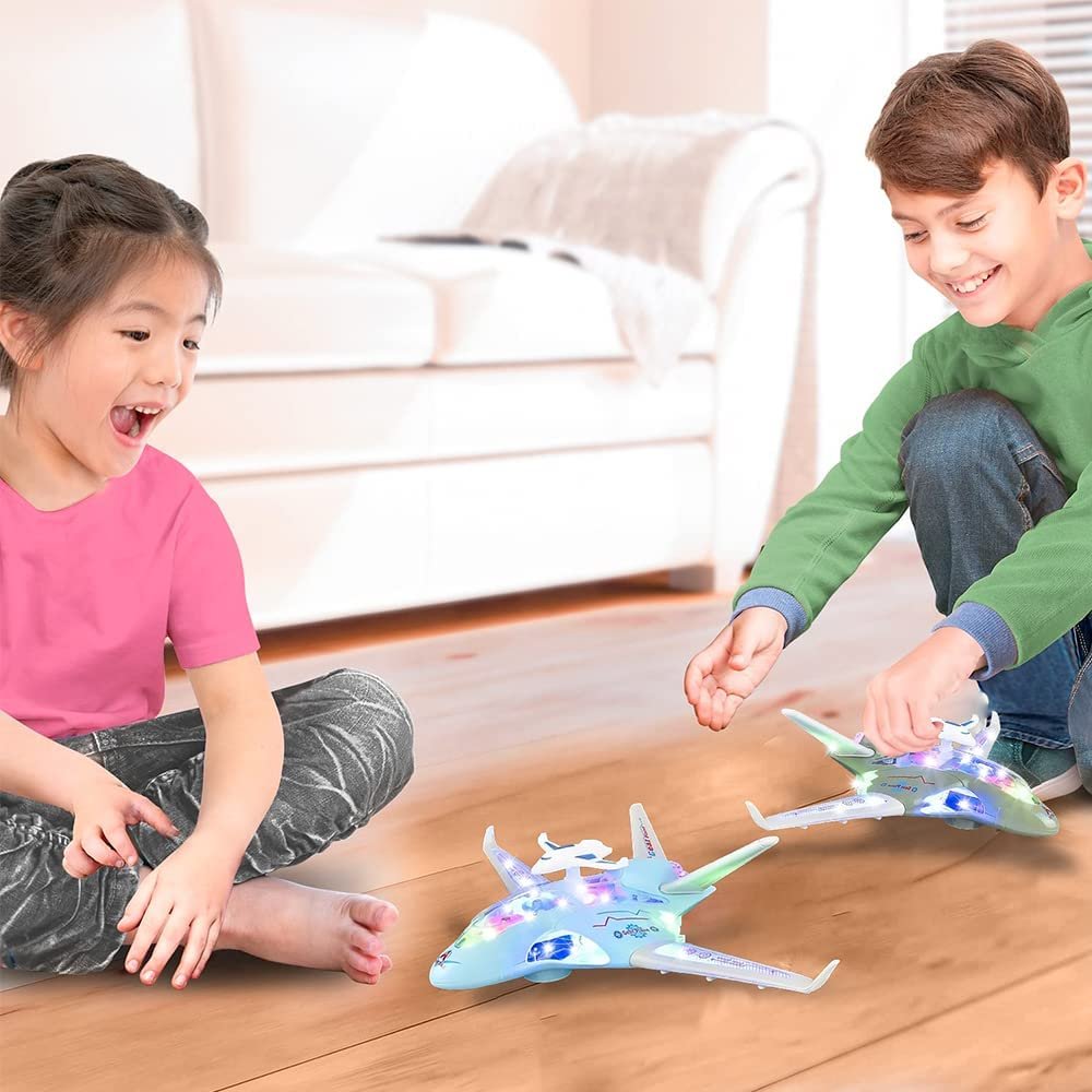 Light Up Transparent Fighter Jet for Kids, Bump and Go Kids Airplane with Colorful Spinning Gears, Music, & LED Effects, Fun Toy Airplane for Boys and Girls
