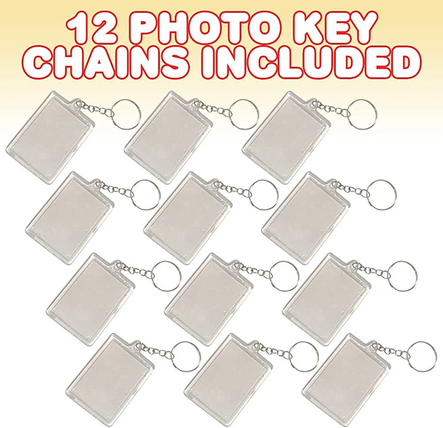 Photo Keychains for Kids, Set of 12, Picture Keychain Set with a Clear Slot for Photos, Classic Keychains for Adults and Kids, Backpack Charms, Stocking Stuffers, and Party Favors