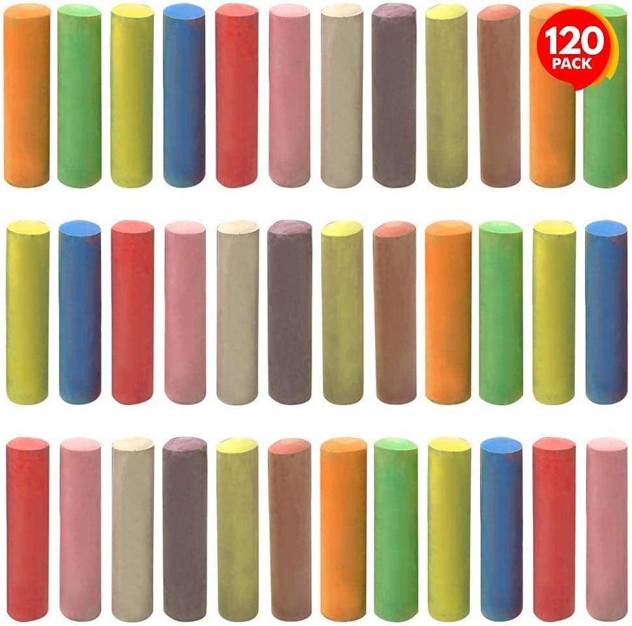 Jumbo Sidewalk Chalk Set for Kids, Giant Box of 120 Colorful Chalk Pieces, Non-Toxic, Dust-Free, Washable Chalk in 10 Colors, For Driveway, Pavement, Outdoors, Great Arts & Crafts
