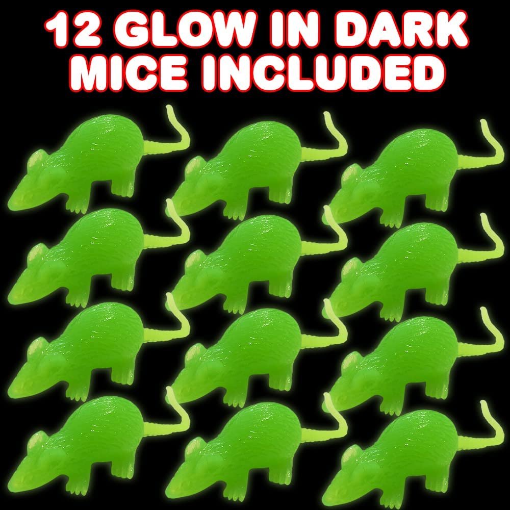 Glow in The Dark Mouse Toys, Set of 12, Cool Glowing Toys for Boys and Girls, Glowing Birthday Party Favors and Goodie Bag Stuffers for Kids