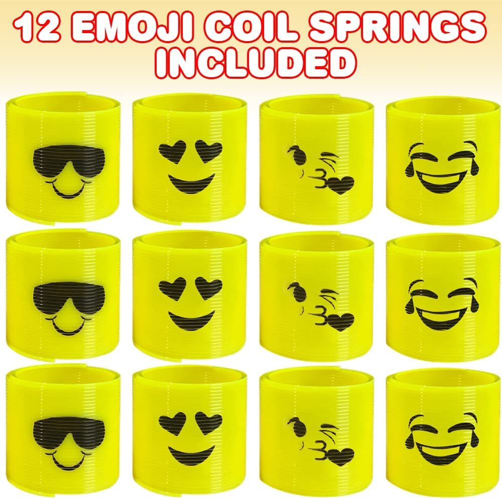 Mini Emoticon Coil Springs, Set of 12, Plastic Coil Springs with Emoticon Designs, Fun Birthday Party Favors for Kids, Goodie Bag Fillers for Boys and Girls