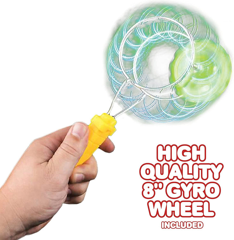 Retro Light Up Kids Toys by ArtCreativity - Includes 8 Inch Gyro Wheel and 8.5 Inch Rail Twister - Fun Gift for Boys and Girls - Great Sensory Toy with Spinning and Flashing Light Effects
