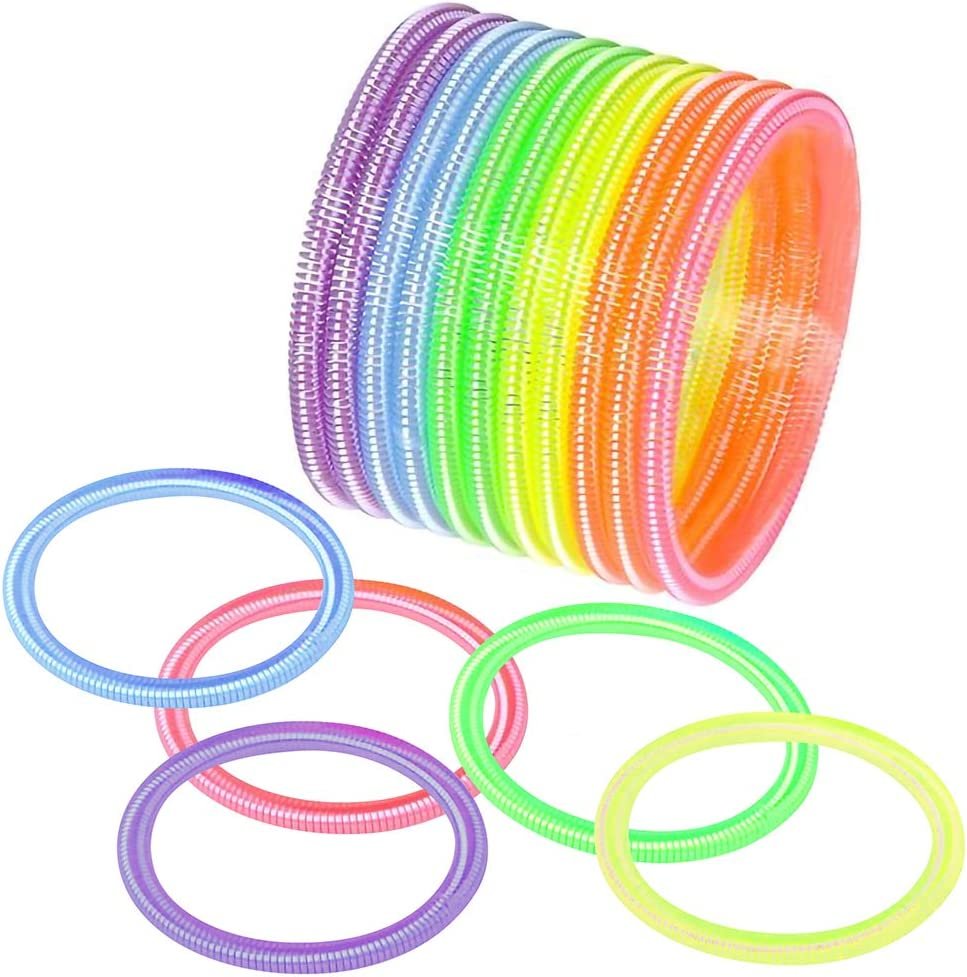 Spring Bracelets - Pack of 12 Elastic Plastic Wristbands in Assorted Neon Colors - Fun Party Favor, Carnival Prize - Amazing Gift for kids, adults