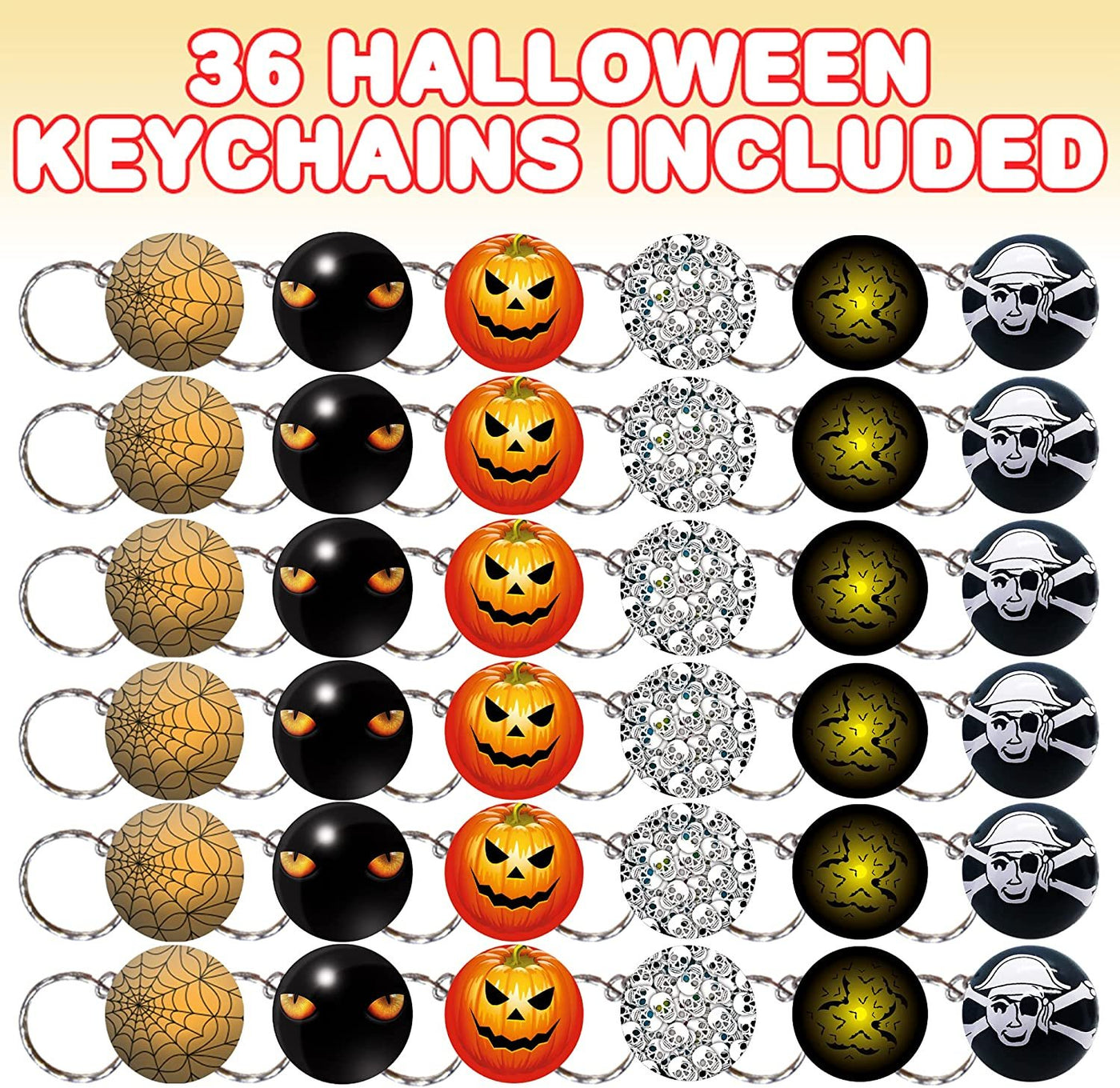 Halloween Keychain Assortment, Set of 36, Metal Keychains in Assorted Designs, Great as Halloween Party Favors, Halloween Gifts, Teacher’s Awards, Non-Candy Trick or Treat Supplies