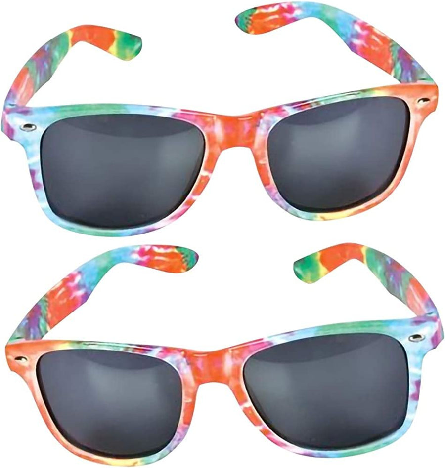Tie-Dye Color Frame Sunglasses for Kids, Set of 2, Cool Birthday and Pool Party Favors for Boys and Girls, Fun Dress-Up Accessories, Goodie Bag Fillers