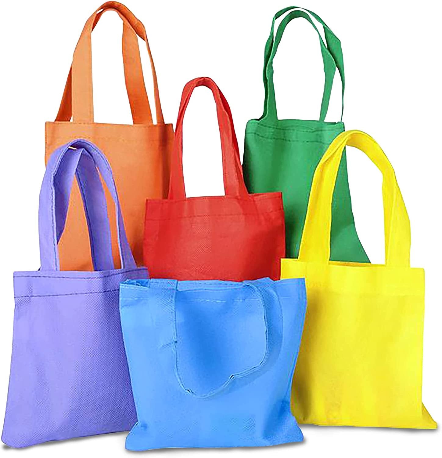 Fabric Tote Goodie Treat Bags - 12 Pack - 6" x 6" Colorful Party Favor Gift Bags for Kids - Durable and Eco-Friendly Supplies - Goody Bags for Birthday, Halloween Candy and More