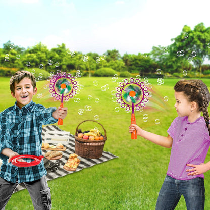 ArtCreativity Windmill Bubble Wand, 15.5 Inch Bubble Blower and Pinwheel Spinner for Kids with Solution in Handle, Outdoor Activity for Summer and Backyard Fun, Best Gift for Boys and Girls