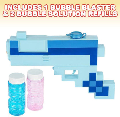 ArtCreativity Pixel Bubble Blaster Toy Gun with Light and Sound Effects, 2 Bottles of Bubble Solution and Batteries Included, Cute Light Up Pixel Bubble Blower for Boys and Girls, Best Gift Idea