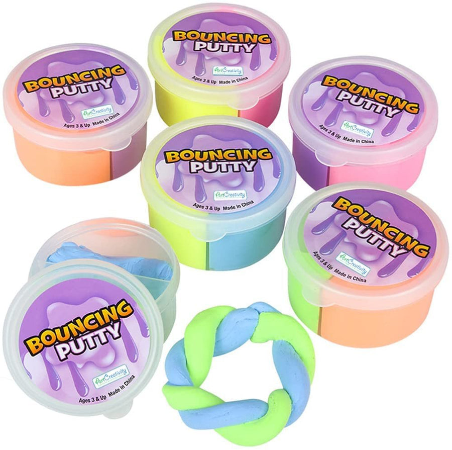 Bouncing Putty for Kids, Set of 6, Each Container Includes 2 Colors, Birthday Party Favors and Sensory Toys, Fidget Toys for Kids, Mess-Free Putty for Hours of Creativity