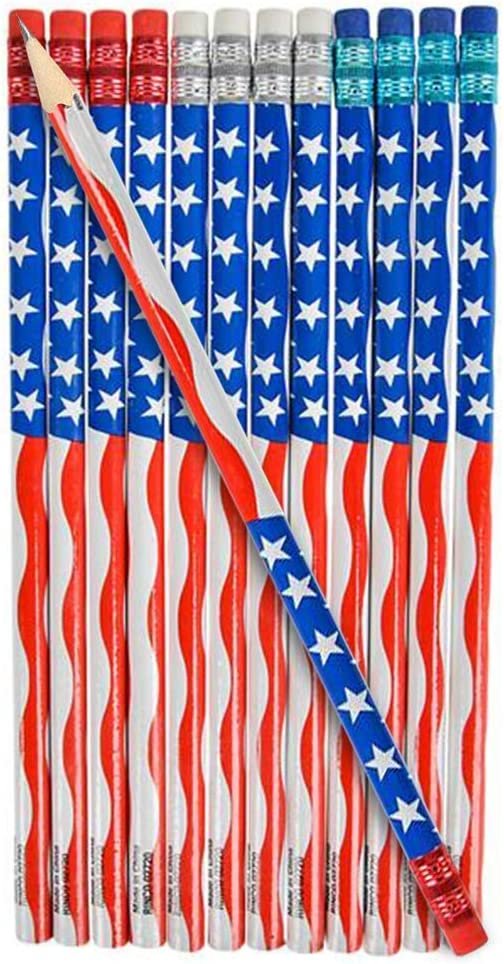 ArtCreativity American Flag Pencils, Set of 12, Cool Patriotic Writing Pencils with Erasers, 4th of July Party Favors, Patriotic Party Goody Bag Fillers, Teacher Supplies for Classroom