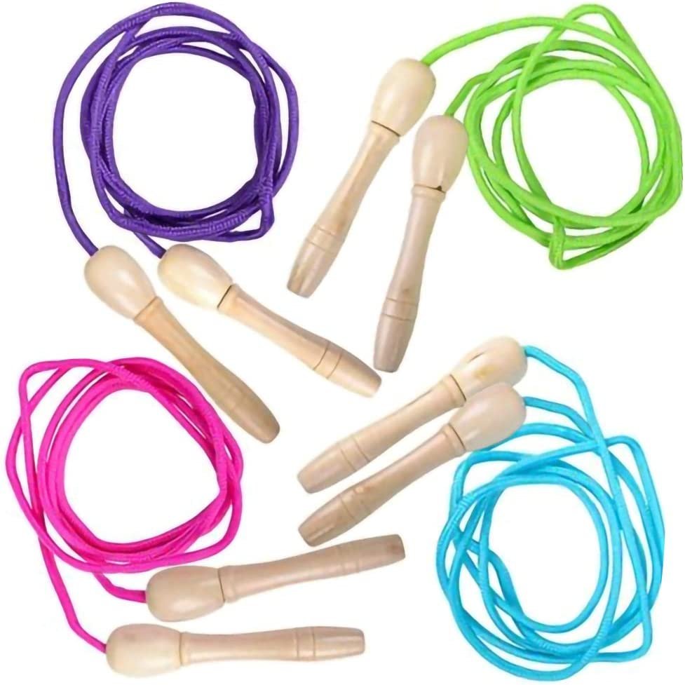 ArtCreativity 87” Jump Ropes for Kids, Set of 4, Durable Skipping Rope with Wooden Handles and Nylon Rope, Exercise Jump Rope for Girls and Boys, Fun Assorted Colors, Party Favors for Children
