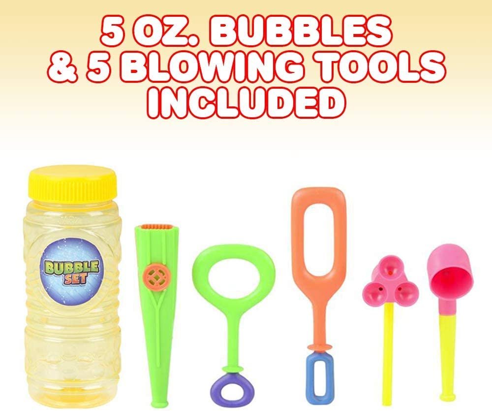6-Piece Bubble Toys Set for Kids, Bubble Blowing Play Set with 5 Assorted Wands and Bubble Solution, Outdoor Toys for Boys, Girls, Summer, and Backyard Fun, Bubble Toy Gifts for Children