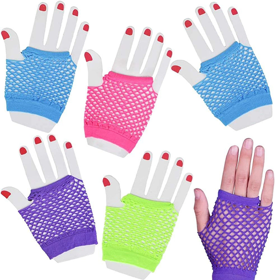 Neon Gloves for Kids, Set of 12, Fishnet Wrist Gloves, Perfect Neon Party Supplies, Great Halloween Accessories, 80’s Birthday Party Favors, Retro Theme Party Supplies