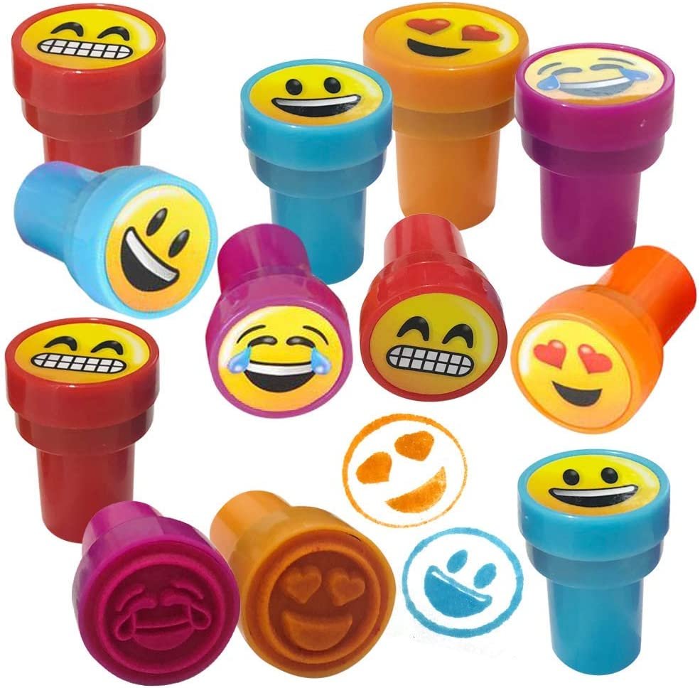 Emoticon Stampers for Kids, Pack of 24, Pre-Inked Smile Stampers for Children, Emoticon Birthday Party Supplies and Favors, Piñata Fillers, Arts n Crafts, Assignment Stamps for Teachers