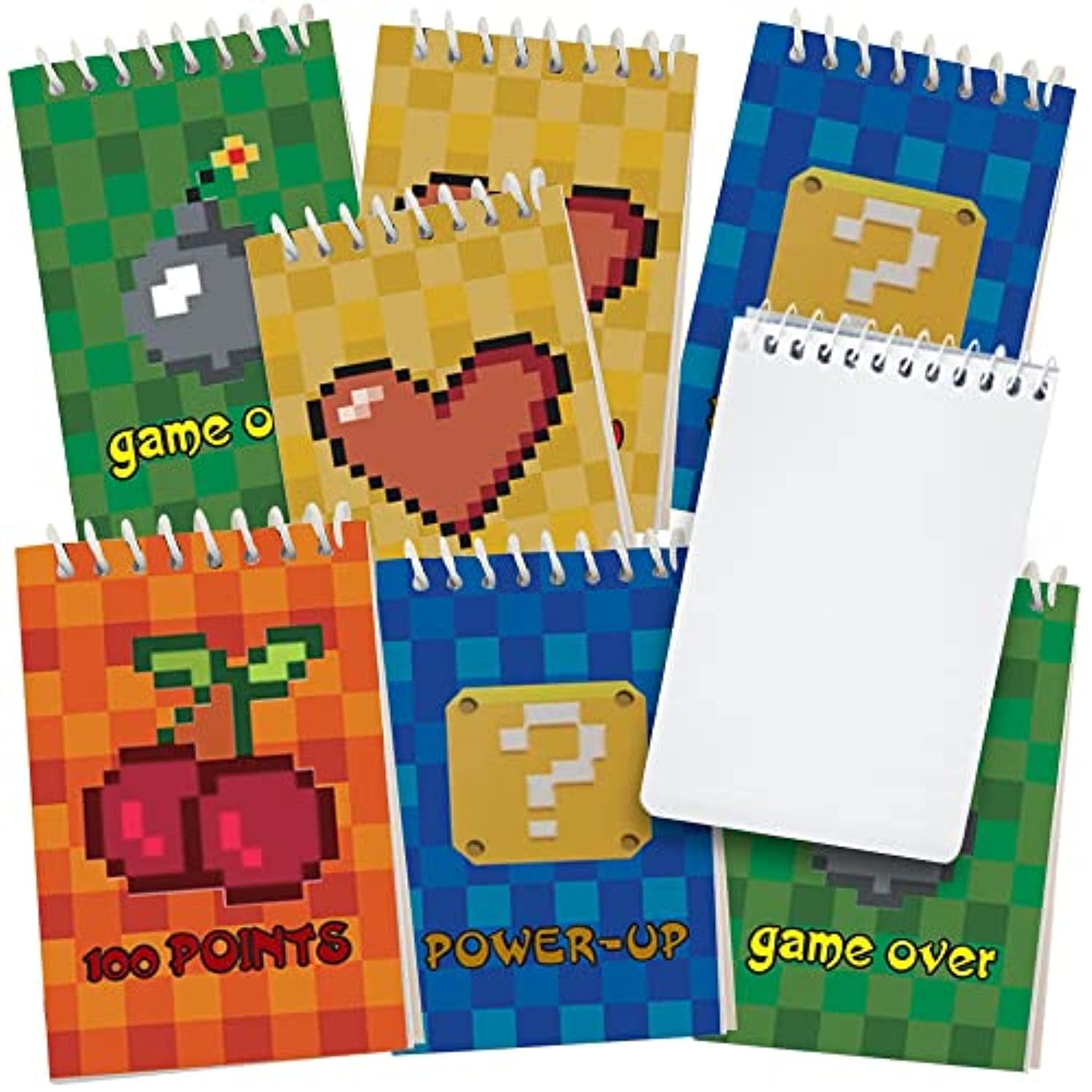 Mini Power Up Notebooks, Pack of 16, Video Game & Pixel Themed Spiral Notepads, Cute Stationery Supplies for School and Office, Fun Birthday Party Favors, Goodie Bag Fillers for Kids