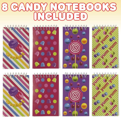 ArtCreativity Mini Candy Notebooks, Set of 8, Fun Theme Spiral Notepads, Cute Stationery Supplies for School and Office, Candy-Themed Birthday Party Favors, Goodie Bag Fillers for Kids