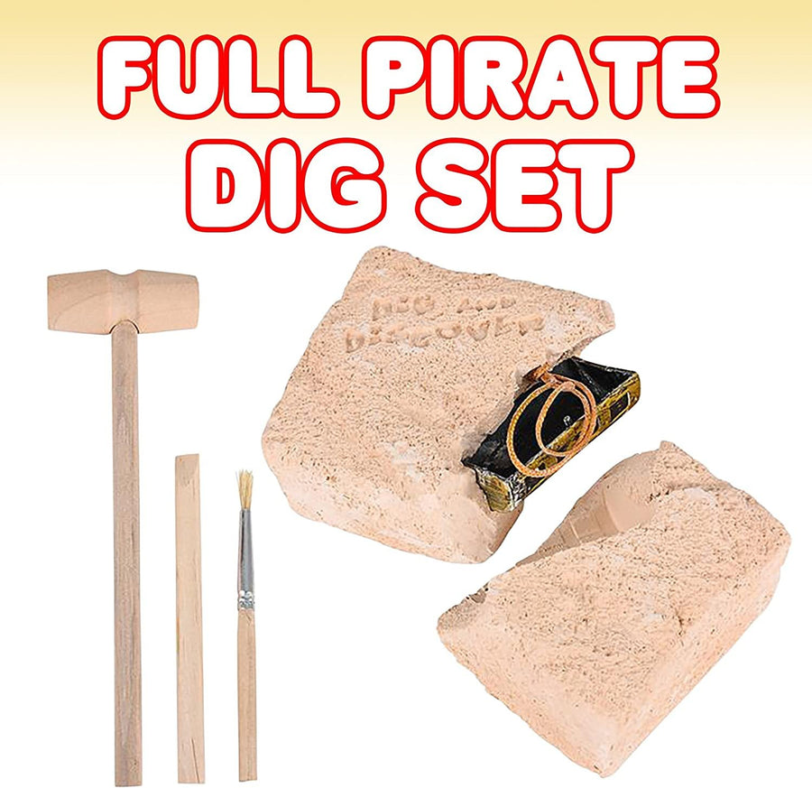 Pirate Treasure Dig Kit for Kids - Gem Excavation Set with Digging Tools - Interactive Excavating Toys - Great Birthday Gift Idea, Contest Prize for Boys and Girls