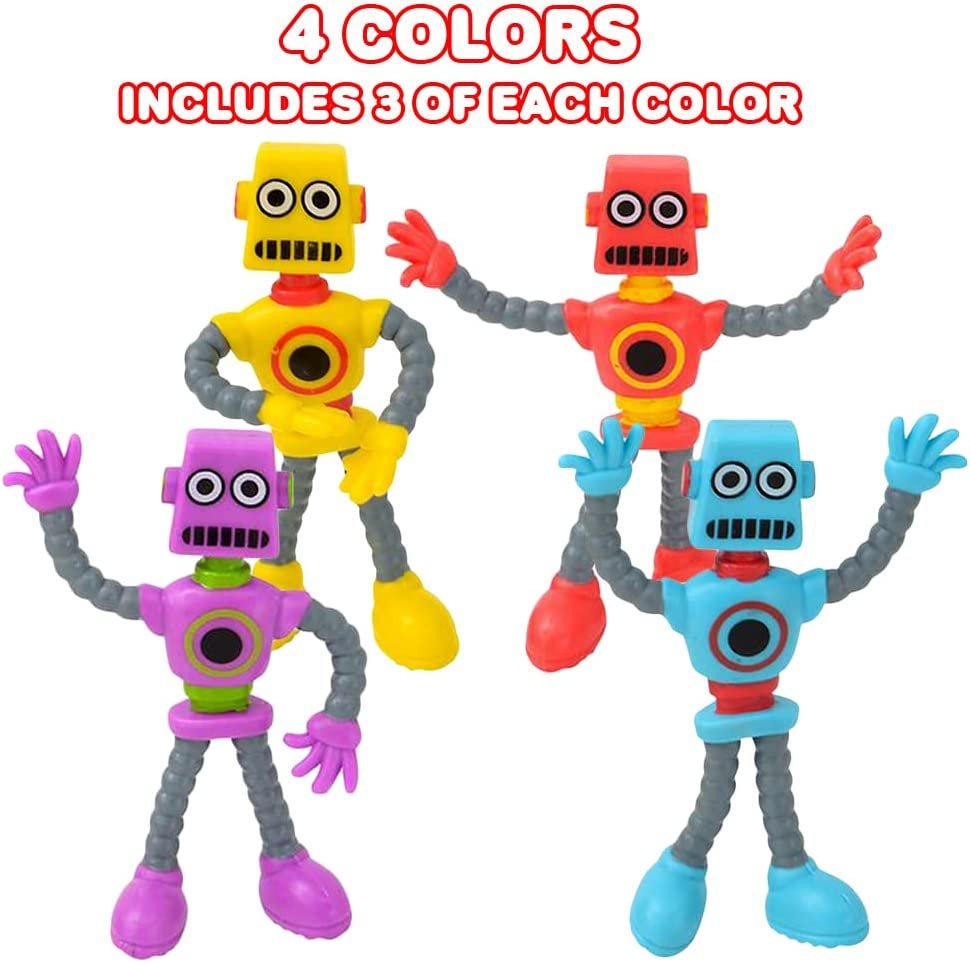 Bendable Robot Figures, Set of 12 Flexible Men, Stress Relief Fidget Toys, Piñata Fillers