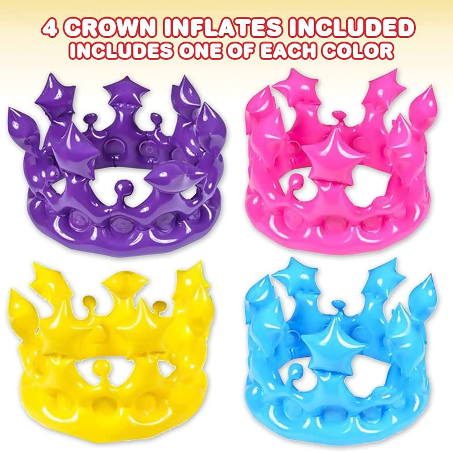 Crown Inflates for Kids and Adults, Set of 4, Inflatable Crown Toys with Vibrant Colors, Princess Party Decorations, Fun Party Inflates, Kids’ Swimming Pool Toys, 4 Colors