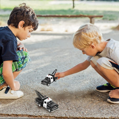 ArtCreativity Pull Back Police Tow Truck Toys, Set of 2, Diecast Police Toy Cars with Pullback Motion and Opening Doors, Police Birthday Party Favors, Classroom Prizes, Goody Bag Fillers for Kids