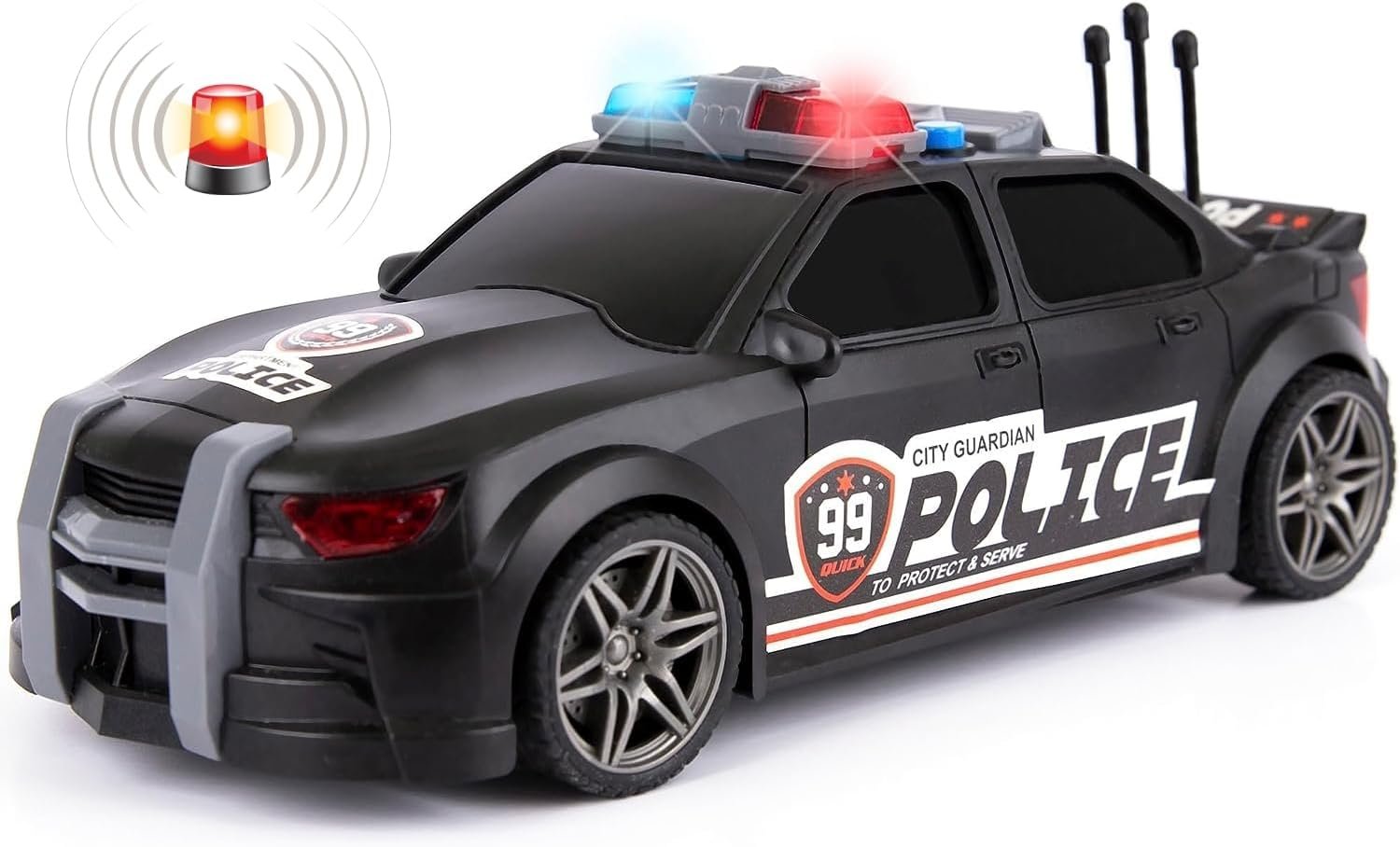 Police Car Toys for Boys 3,4,5 with Lights & Siren Sounds, Friction Powered Police Car for Kids with Flashing Lights, 3 Different Sounds, & Openable Trunk, Police Pretend Play Toys, Police Car Toy