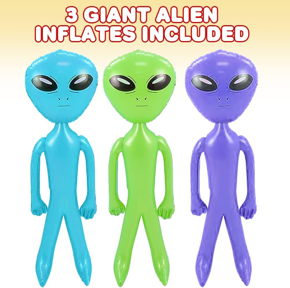 Giant Alien Inflates - Set of 3 - 48" Jumbo Blow Up Alien Party Decorations in Green, Purple, and Blue - Alien Themed Party Supplies - Easy to Inflate Outer Space Party Decorations